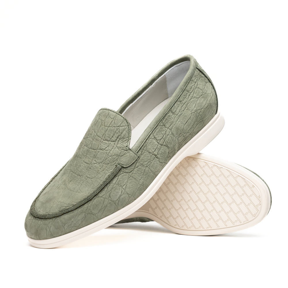 Zelli Livorno Stampata Crocodile-Embossed Nubuck Loafer in Celery