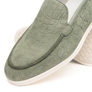 Zelli Livorno Stampata Crocodile-Embossed Nubuck Loafer in Celery