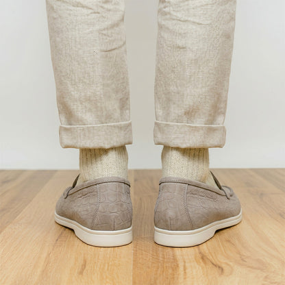 Zelli Livorno Stampata Crocodile Embossed Nubuck Loafer in Bone