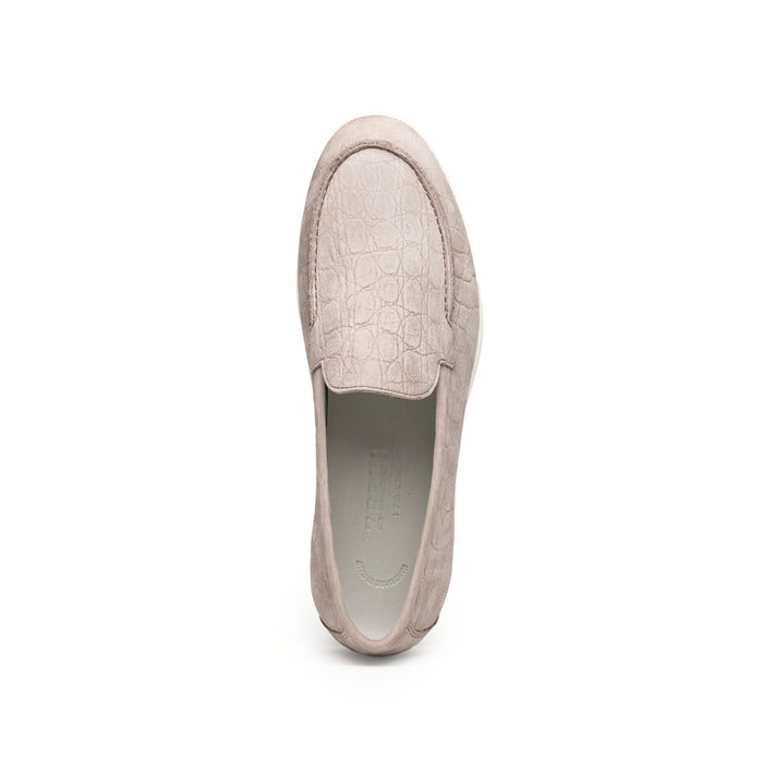 Zelli Livorno Stampata Crocodile Embossed Nubuck Loafer in Bone