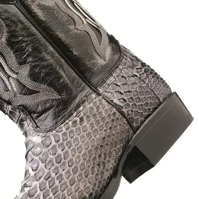 J Toe Cowboy Boots - J Toe Western Boots - Los Altos Rustic Black Python J-Toe Boot 4   - from alligatorwarehouse.com