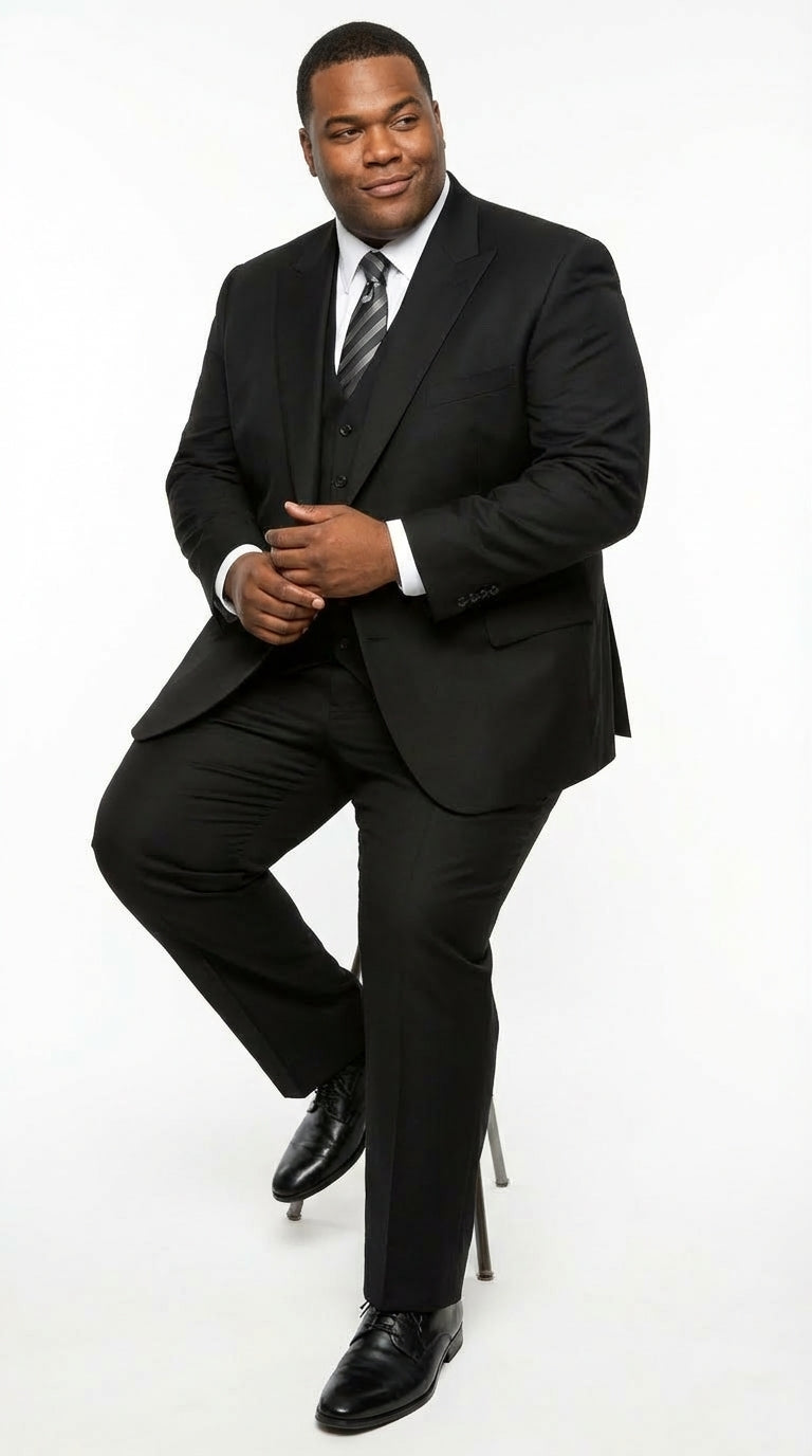 Tiglio Mens Black 3 Piece Suit – Single Button Classic Fit Pleated Wide Leg Pants Formal Business Church Suit - 100% Wool