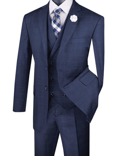 Harlem Nights Suits for Men - 1920s Blue Square Plaid Mens Suit 3 Piece Regular Fit Vinci V2RW-13