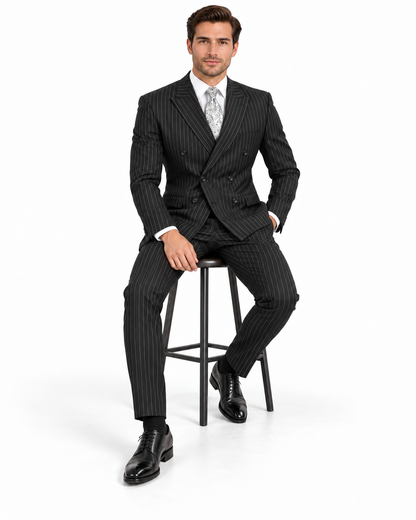 Pleated Suit - Mens Suits With Pleated Pant -  Regular Fit Suit - Bold Black Pinstripe Suit