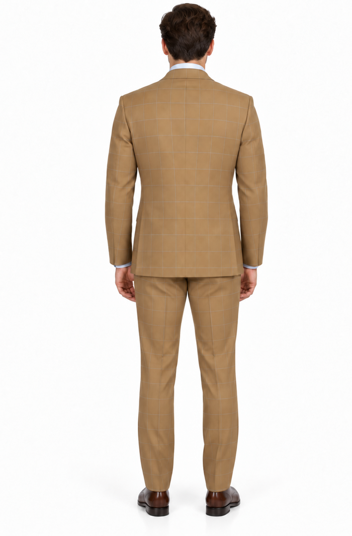 1920's Mens Vested Bold Gangster Vintage Plaid Suit With White Vest in Camel