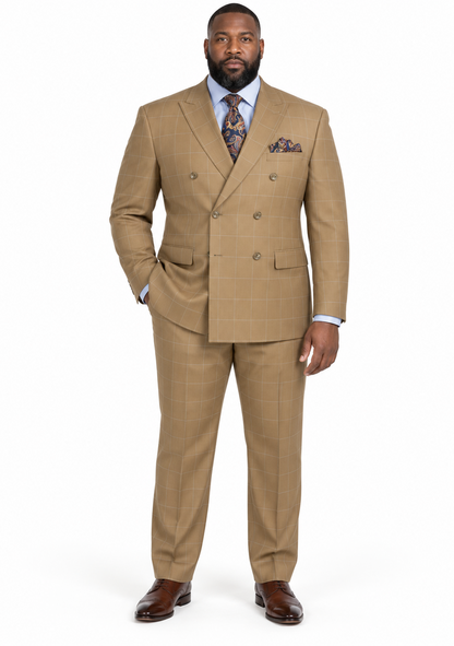 1920's Mens Vested Bold Gangster Vintage Plaid Suit With White Vest in Camel