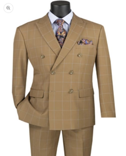 1920's Mens Vested Bold Gangster Vintage Plaid Suit With White Vest in Camel