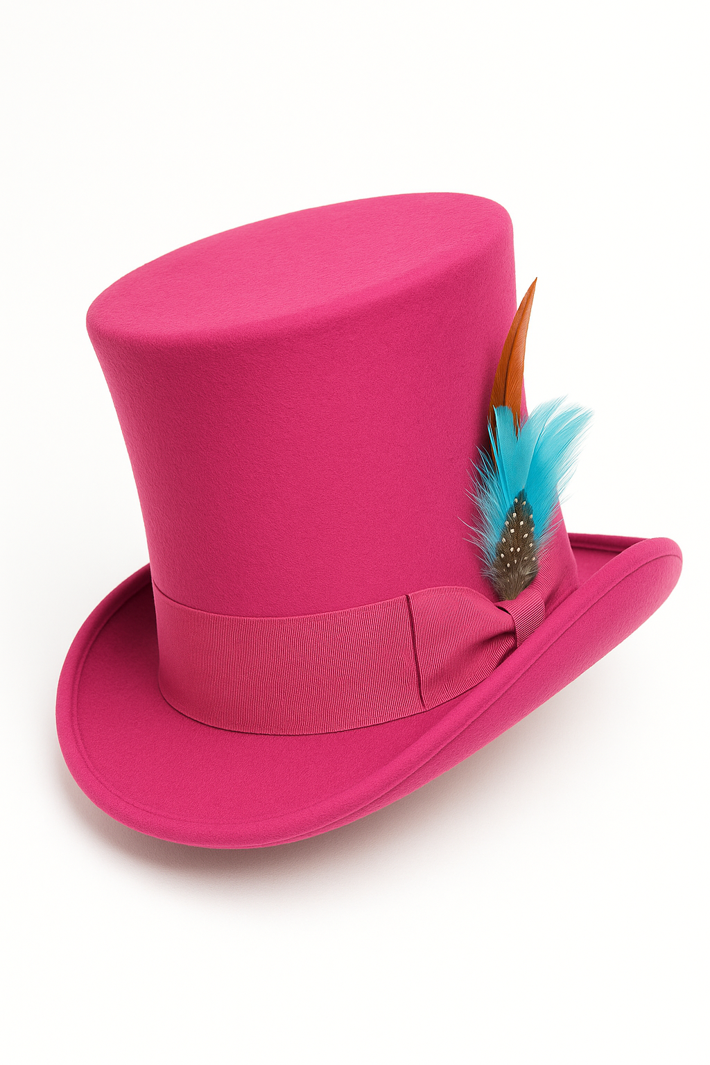 Victorian Steampunk Top Hat - 1800 19th Century - Dressy Loden Felt Top Hot Pink Fuschia Hat