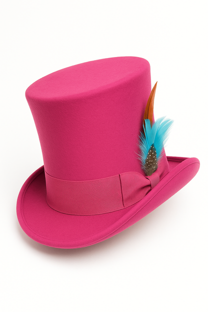 Victorian Steampunk Top Hat - 1800 19th Century - Dressy Loden Felt Top Hot Pink Fuschia Hat