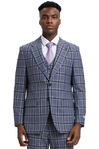 Men's Stacy Adams Two Button Vested Glen Plaid Check Suit in Grey 1 SM166H1-06-38R  - from alligatorwarehouse.com