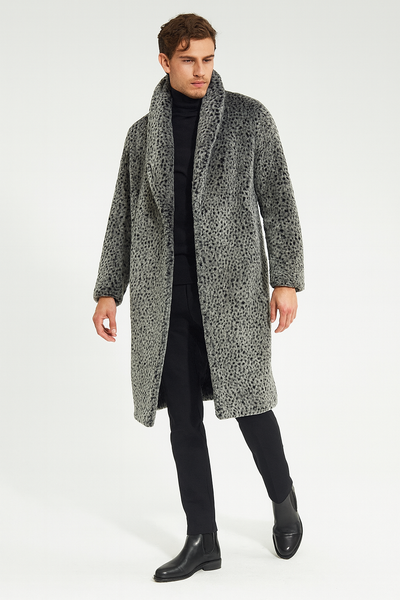 Men’s Luxury Long Grey Faux Fur Coat – Winter Overcoat with Animal Print Design 6   - from alligatorwarehouse.com