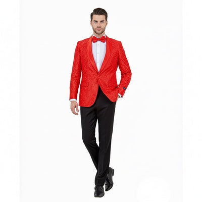 Big and Tall Mens Red Paisley Tuxedo Jacket – Satin Shawl Lapel Blazer with Bow Tie - Christmas Jacket 3   - from alligatorwarehouse.com