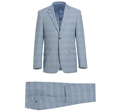 293-3 Men's 2-Piece Slim Fit Notch Lapel Stretch Windowpane Suit 1 SO6293-3 slim suits_34S  - from alligatorwarehouse.com