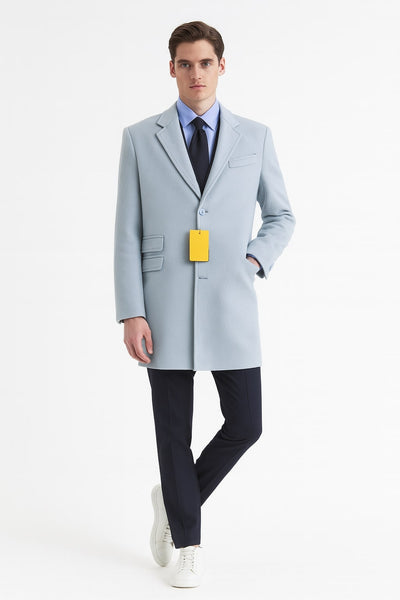 Mens Light Blue Wool Overcoat – Modern Long Coat with Classic Tailored Fit in Sky Blue 1   - from alligatorwarehouse.com
