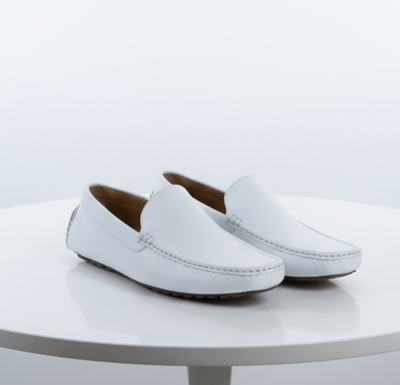 Men’s Mundo White Leather Loafers – Classic Slip-On Dress Shoes for Casual and Formal Wear 8   - from alligatorwarehouse.com