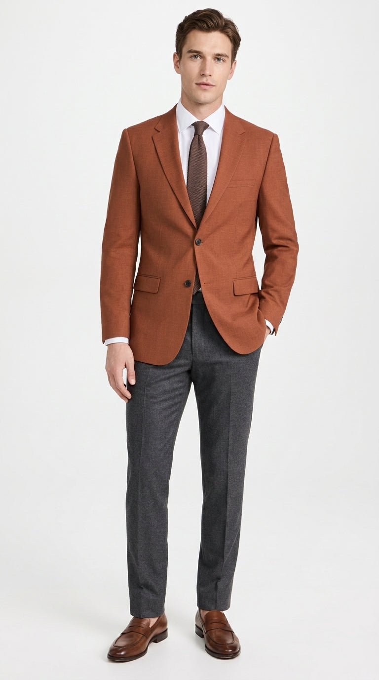 Men’s Burnt Orange Suit Jacket – 2 Button Notch Lapel Formal Blazer