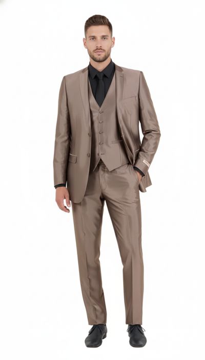 Men’s Sateen Shiny Metallic Mocca Taupe Gold Bronze 3-Piece Suit Set – Shiny Finish slim Fit Formal and Party Suit 10   - from alligatorwarehouse.com