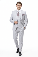 Men’s Very Light Gray Three-Piece  Wedding Suit 2 Buttons Modern or Slim Fit  Ash Bone Color Steel Grey