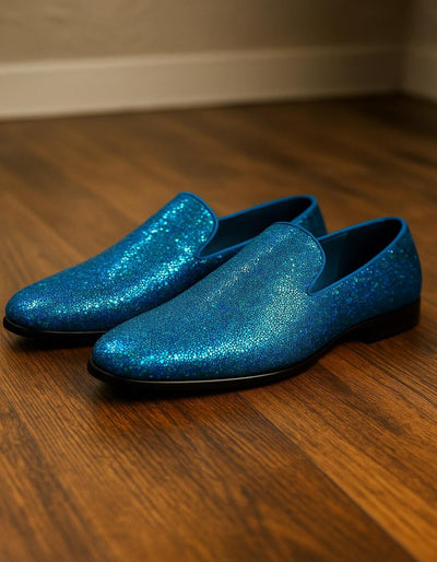 Men's Turquoise Blue Sequin Glitter Loafers – Sparkling Slip-On Party Dress Shoes for Prom, Weddings, and Nightlife 1   - from alligatorwarehouse.com