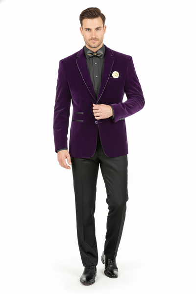 Men’s Purple Velvet Blazer – Luxury Slim Fit Formal Jacket with Black Satin Trim Tuxedo Dinner Jacket 8   - from alligatorwarehouse.com