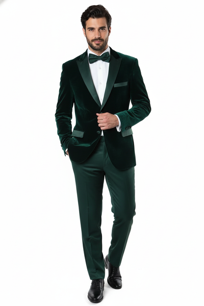 Men’s Dark Green Velvet Tuxedo Dinner Jacket – Slim Fit Formal Blazer with Satin Peak Lapel Lape 8   - from alligatorwarehouse.com