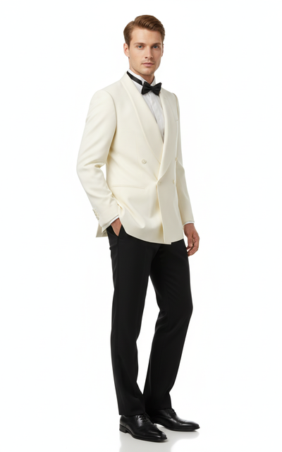 Men’s Ivory Double-Breasted Shawl Lapel Tuxedo Jacket | Premium Formal Dinner Jacket for Weddings and Black-Tie Events 3   - from alligatorwarehouse.com