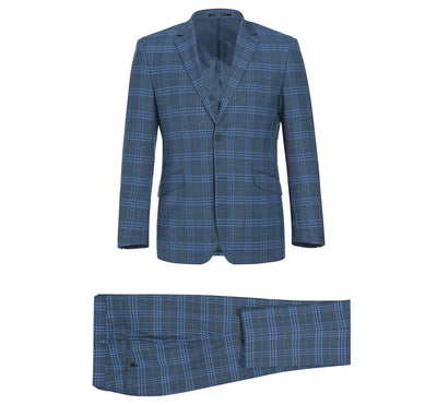 293-4 Men's 2-Piece Slim Fit Notch Lapel Stretch Windowpane Suit 1 SO6293-4 slim suits_34S  - from alligatorwarehouse.com