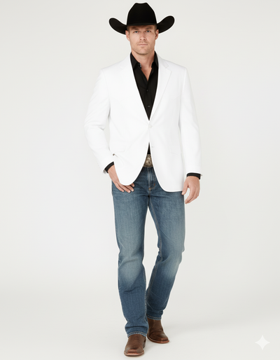 Mens White Western Blazer – Classic Cowboy Style Sport Coat for Formal - Cowboy Jacket 1   - from alligatorwarehouse.com