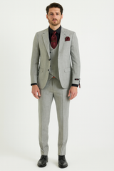 Men’s 3-Piece Light Grey Pinstripe Suit with Vest – Classic Business, Wedding, and Formal Attire