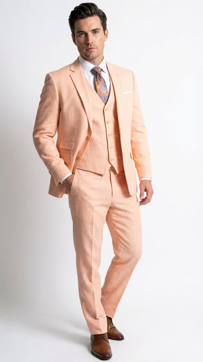 Men’s Light Peach 3 Piece Suit Set with Vest, Prom Wedding Dress Suit
