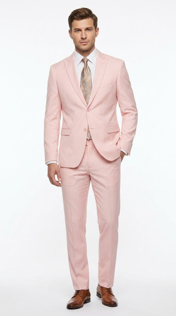 Men’s Light Pink 2 Piece Suit, Formal Dress Suit for Weddings, Prom, Parties, Summer Events Slim Fitted By Vitali