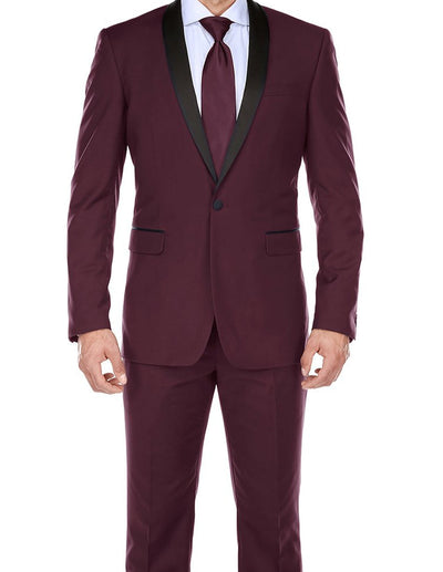 Burgundy 2 Piece Tuxedo Shawl Lapel Slim Fit 1 SO6201-8-SHAWLCOLLAR  - from alligatorwarehouse.com