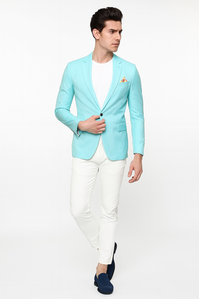 Men’s Aqua Blazer – Slim Fit One Button Suit Jacket with Stylish Floral Inner Lining - Light Turquoise 4   - from alligatorwarehouse.com