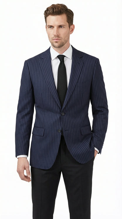Men’s Navy Blue Pinstripe Blazer – Classic Tailored Formal Jacket for Business, Office and Professional Wear