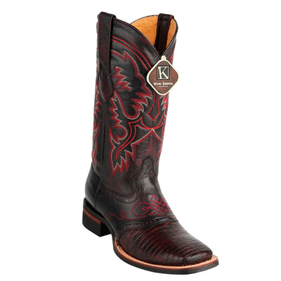 Men's King Exotic Teju Lizard Square Toe Boots With Saddle Handmade Black Cherry (48230718) 1   - from alligatorwarehouse.com