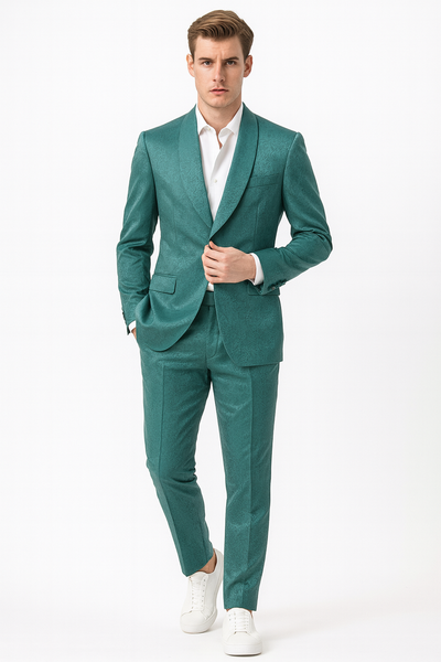 Men’s Teal Green Floral Jacquard Blazer – Slim Fit Tuxedo Jacket for Weddings, Proms, and Parties 5   - from alligatorwarehouse.com