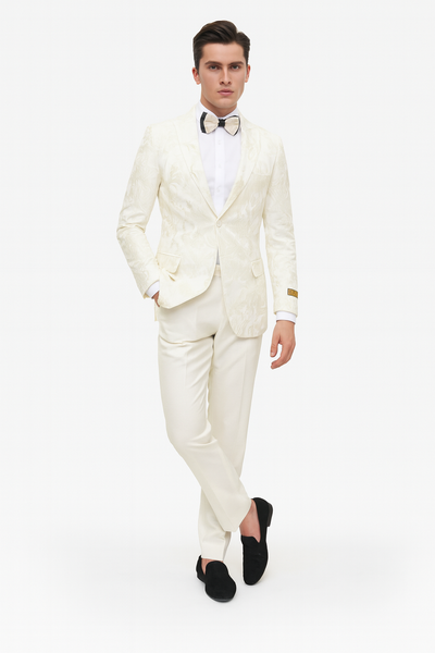 Men’s Ivory Floral Embroidered Tuxedo Jacket – Elegant Wedding and Party Blazer in Cream Color With Ivory Pants 3   - from alligatorwarehouse.com