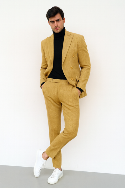 Men’s Gold Double Breasted Suit – Classic 1920s Camel Color Formal Slim Fit Suit 5   - from alligatorwarehouse.com