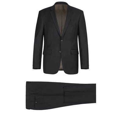 Bevagna Collection - Black 100% Virgin Wool Regular Fit Pick Stitched 2 Piece Suit 8 SO6508-1 CLASSIC SUITS_  - from alligatorwarehouse.com