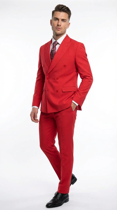 Vitali Red Double Breasted Suit – Men’s 2 Piece Formal Suit for Wedding, Prom and Special Events Modern Fit