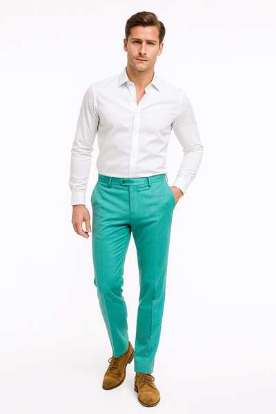 Men’s Aqua Dress Pants – Slim Fit Stylish Formal Trousers for Parties and Casual Wear in Turqoise Color 1   - from alligatorwarehouse.com