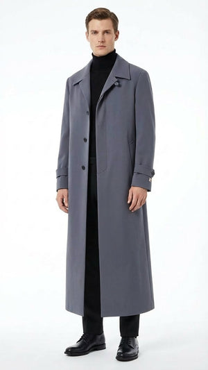 Men’s Full-Length Charcoal Grey Overcoat – Premium Microfiber Blend Long Dress Coat for Winter and Formal Wear in Gray Color