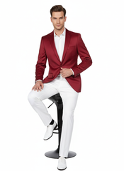 Premium Men's Burgundy  Satin Slim Fit Blazer – Elegant Party & Wedding Suit Jacket in Maroon Wine Color
