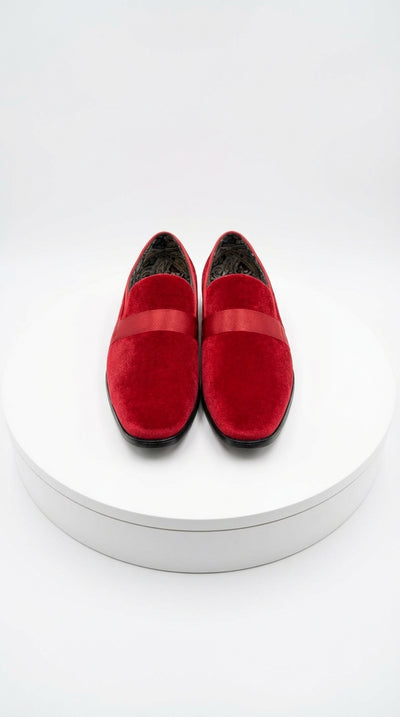 Mens Red Velvet Loafers – Luxury Formal Slip On Dress Shoes Wedding Party Prom Evening Shoes