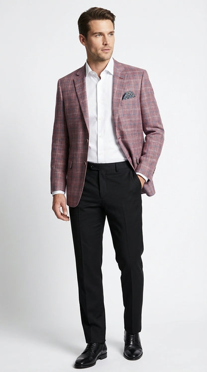 Mens Dusty Rose Mauve Pink with Tint of Blue Plaid Sport Coat Blazer – Classic Check Pattern Casual Blazer Jacket for Business Casual, Wedding