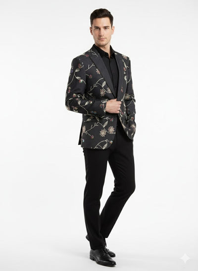 Luxury Black Floral Embroidered Blazer for Men – Designer Party and Wedding Wear Jacket 1   - from alligatorwarehouse.com