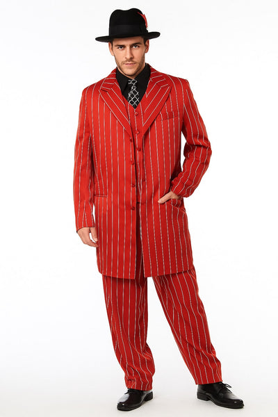Men’s Red Pinstripe Zoot Suit – 1920s Gangster Pimp Style with Long Jacket & Matching Hat 1   - from alligatorwarehouse.com