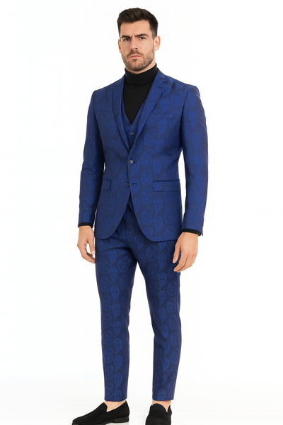 Men’s Saphire Blue Paisley 3-Piece Suit – Slim Fit Designer Tuxedo Set for Weddings and Formal Events in Cobalt Blue Color 3   - from alligatorwarehouse.com