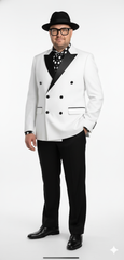 Men’s White and Black Double-Breasted Tuxedo – Modern Slim Fit Formal Suit for Weddings, Parties, and Special Occasions