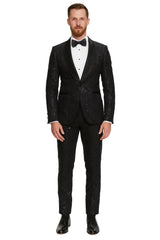 Black Sequin Tuxedo Suit with Satin Shawl Lapel – Mens Slim Fit Formal Prom and Wedding Attire